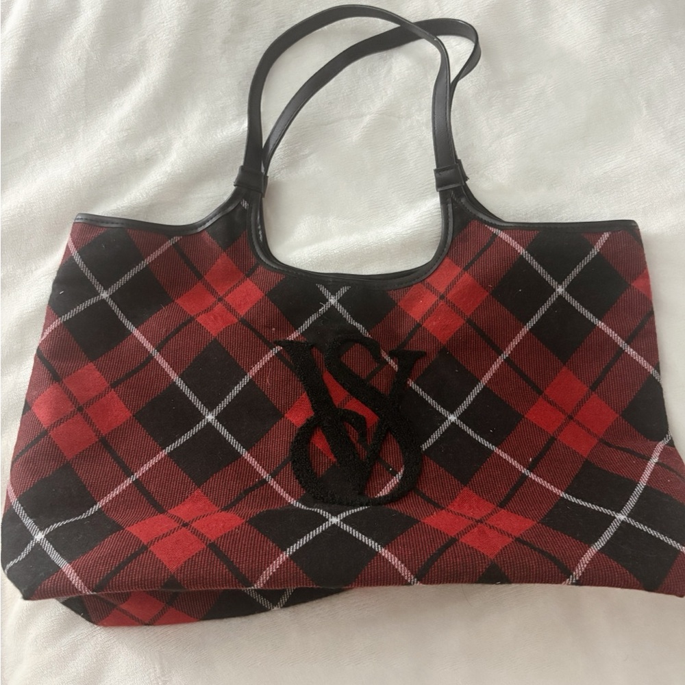 Victoria's Secret Red and Black Plaid Tote Bag
